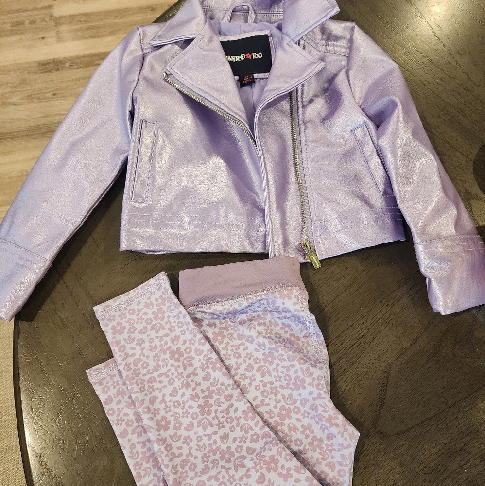 Limited Too Iridescent Purple Faux Leather Moto Jacket 3t with Ok!e dokie pants